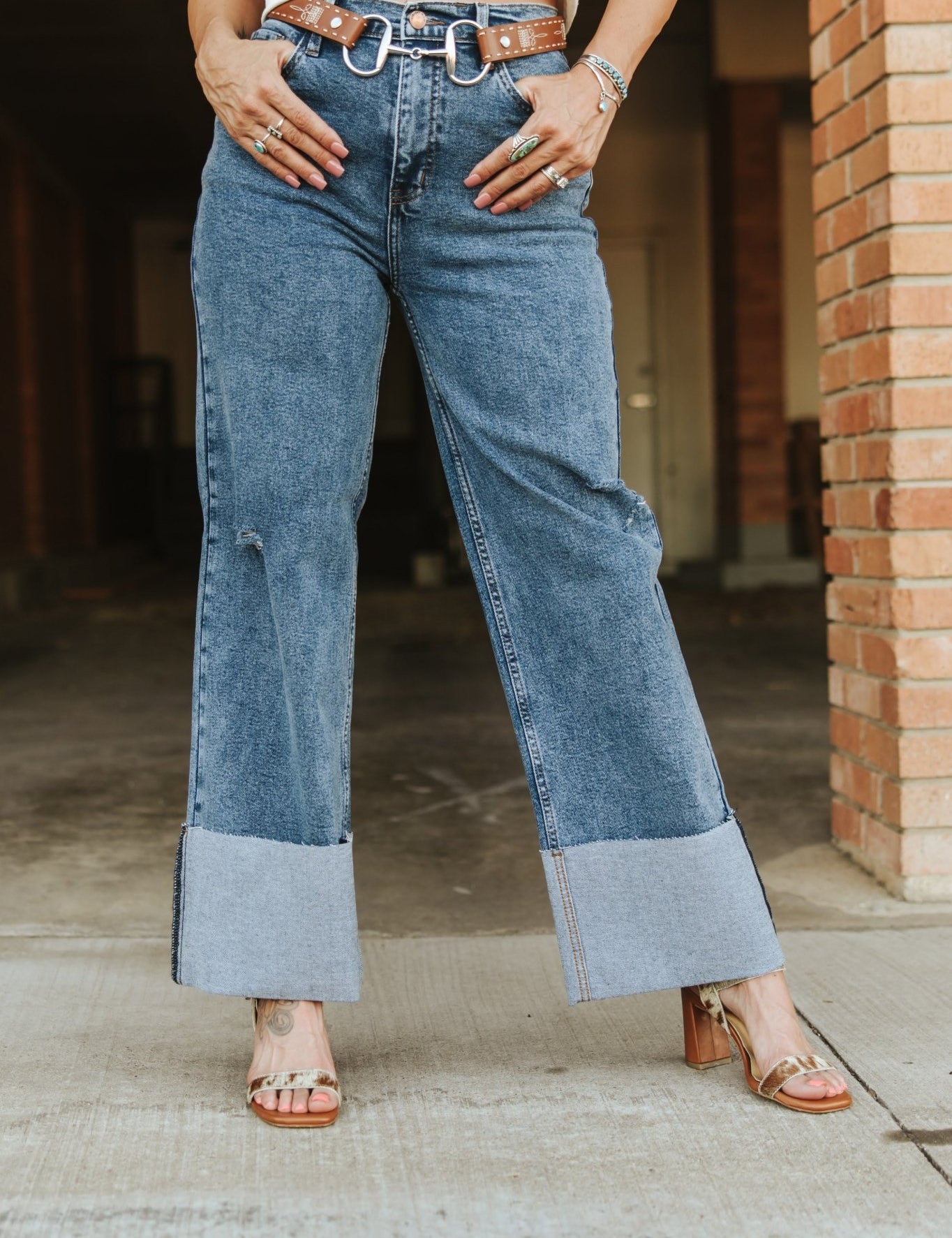 High Waisted Folded Hem Jeans1