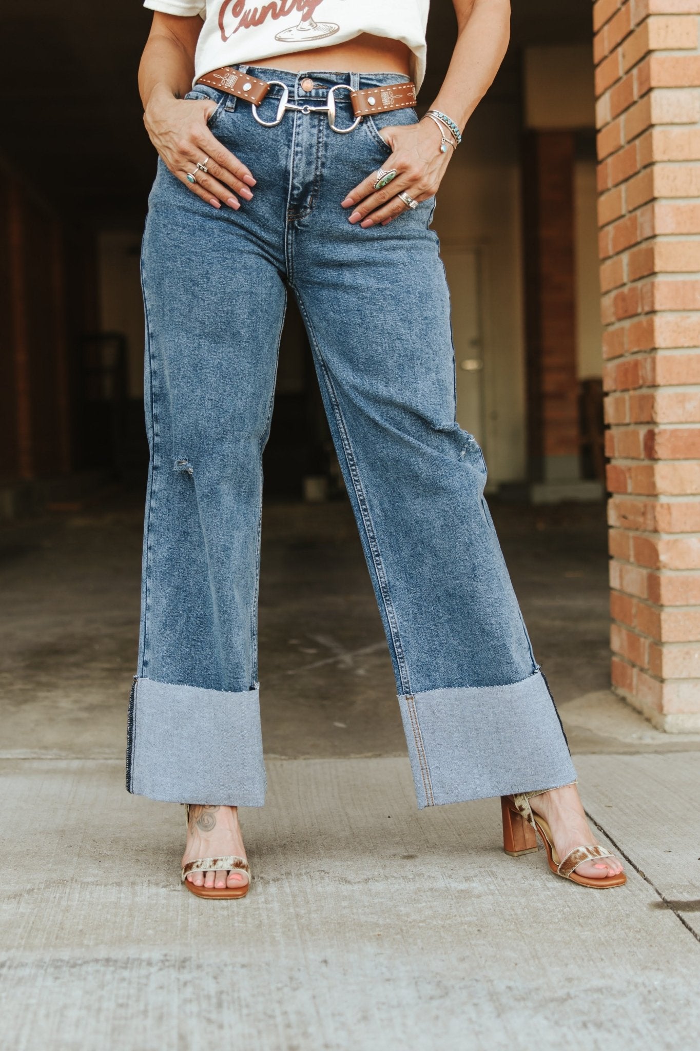 High Waisted Folded Hem Jeans1