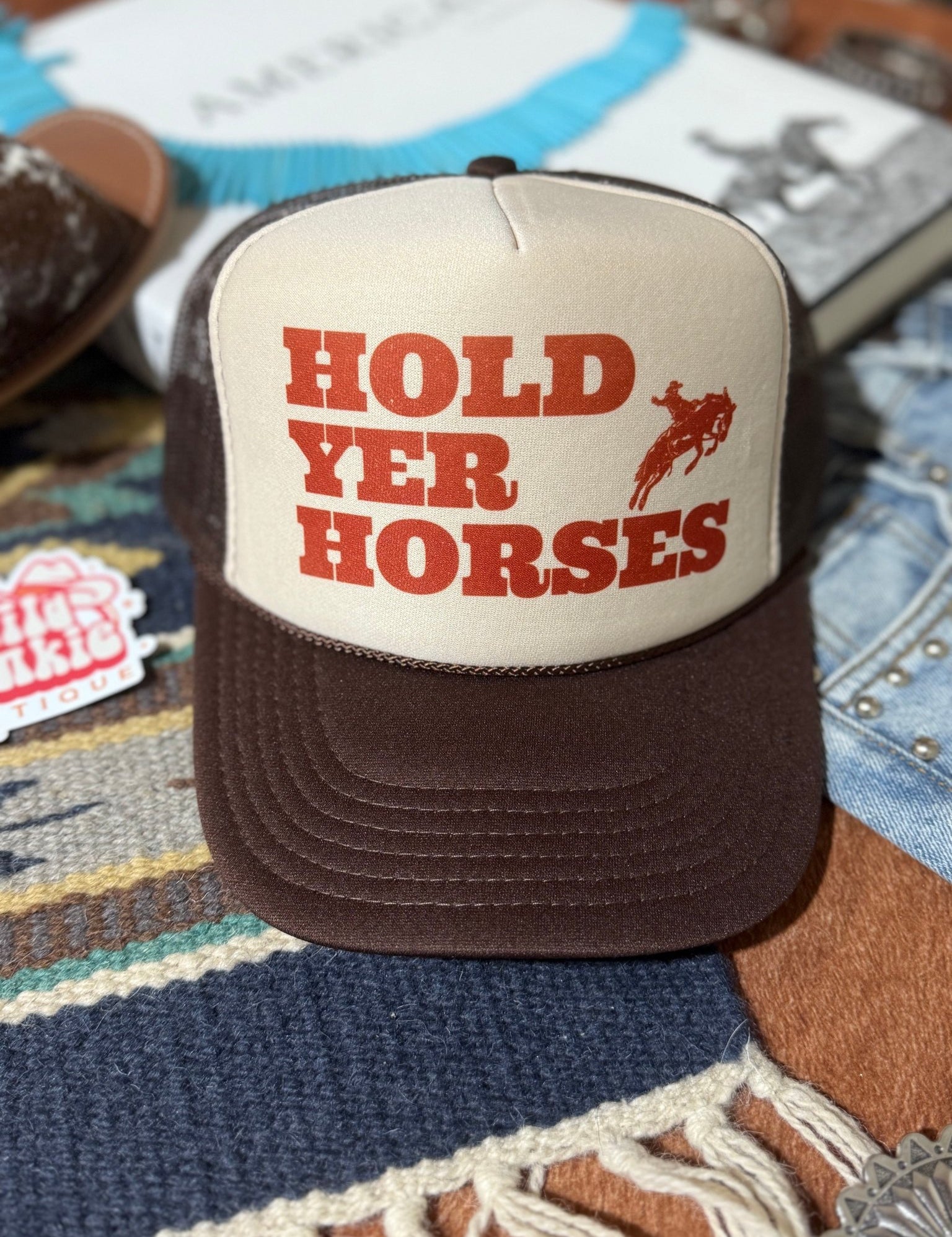 Hold Yer Horses Trucker HatBrown & Tan