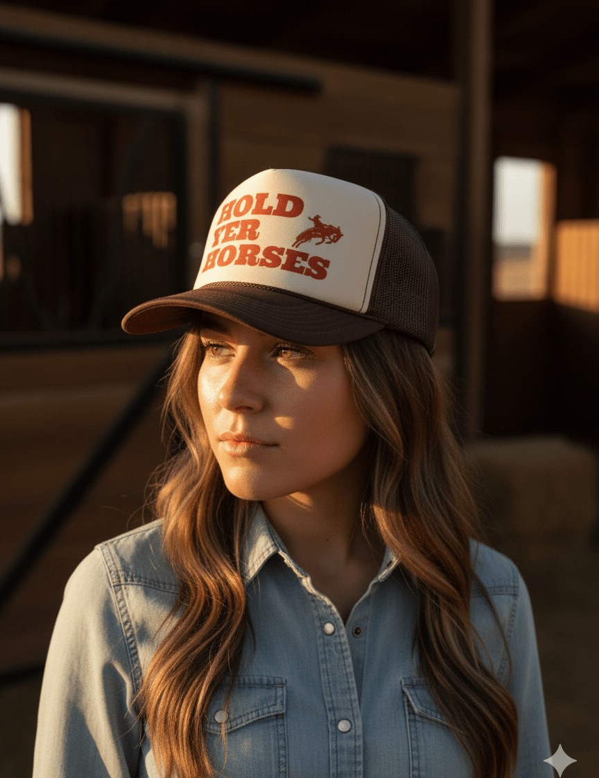 Hold Yer Horses Trucker HatBrown & Tan