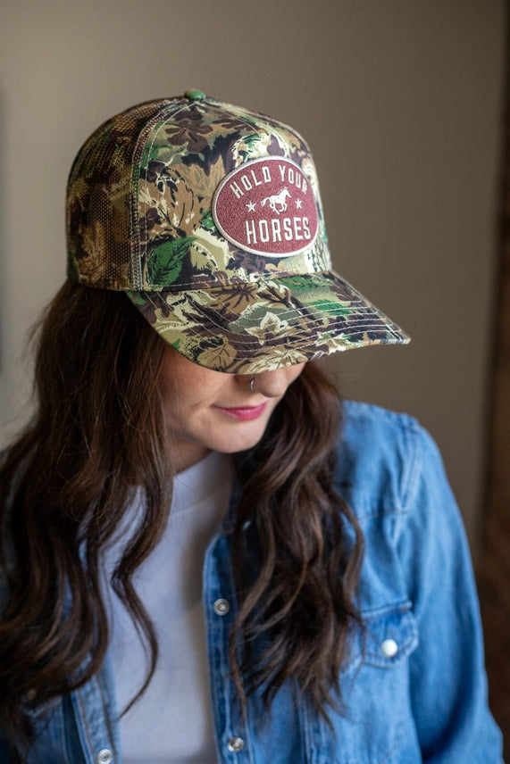 Hold Your Horses Patch Tree Camo Trucker Hat