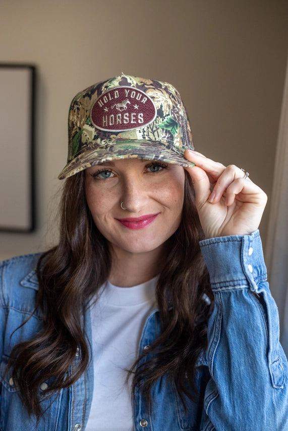 Hold Your Horses Patch Tree Camo Trucker Hat