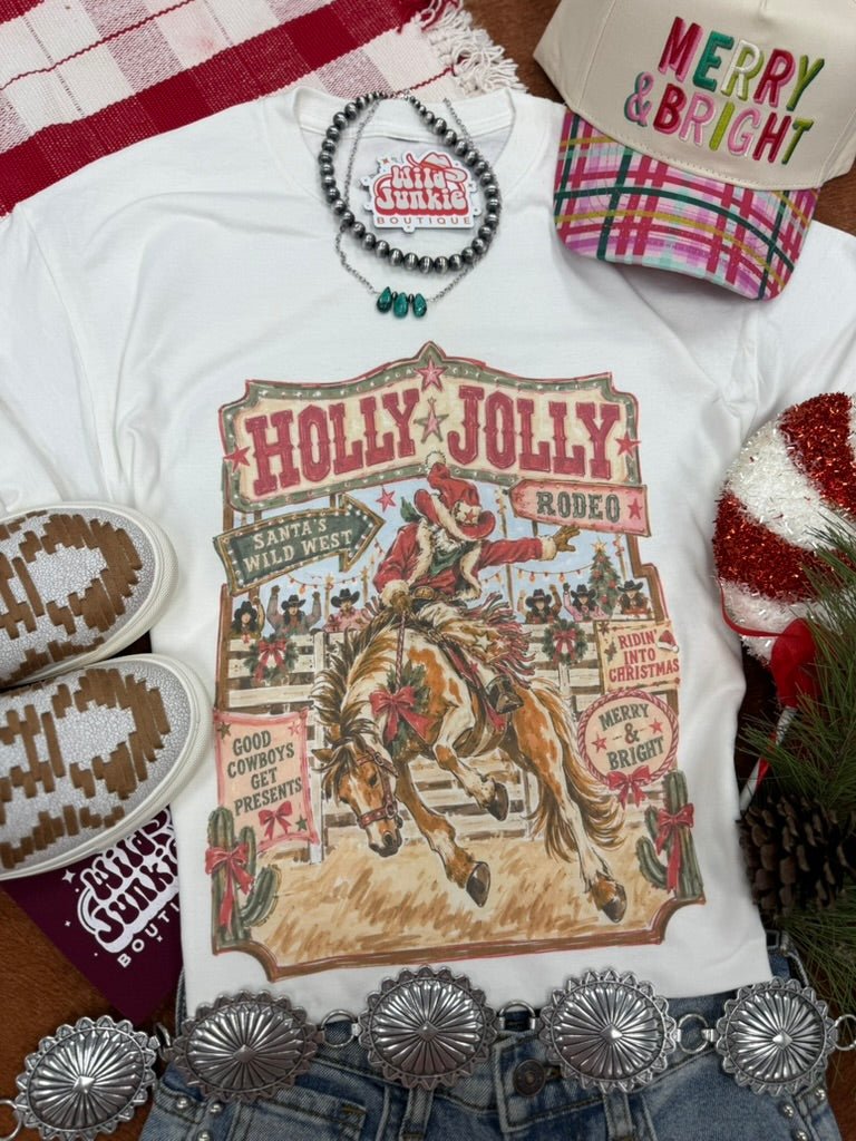 Holly Jolly Christmas Rodeo Graphic TeeWhiteS