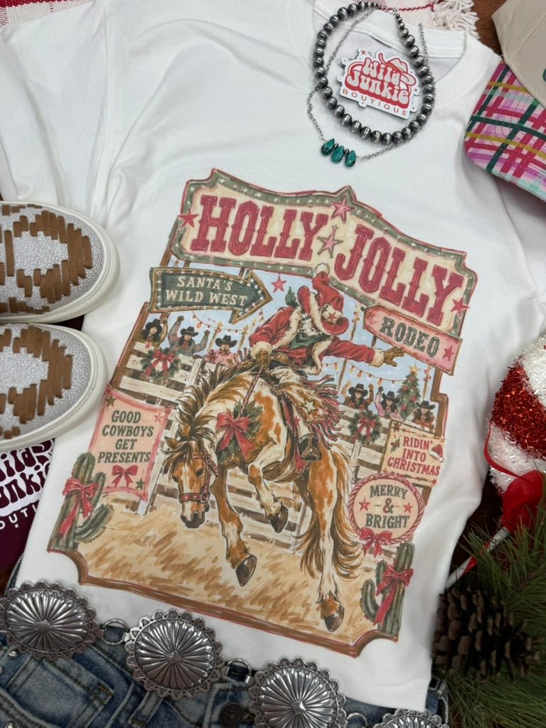 Holly Jolly Christmas Rodeo Graphic TeeWhiteS
