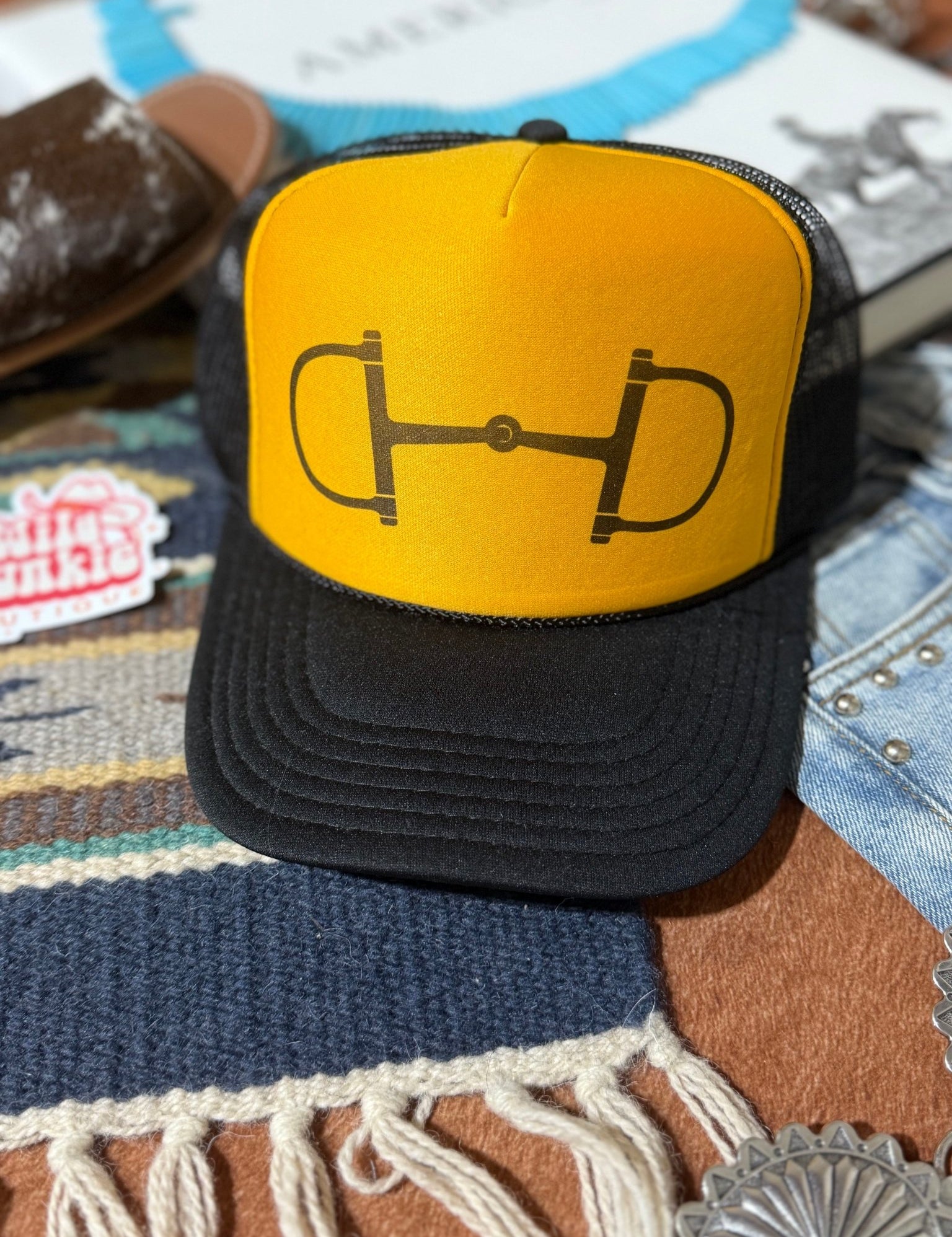 Horse Bit Trucker HatGold & Black