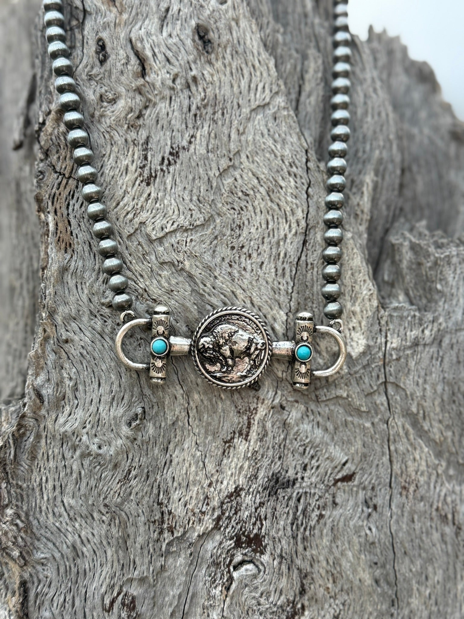 Horsebit Buffalo Coin Beaded Necklace