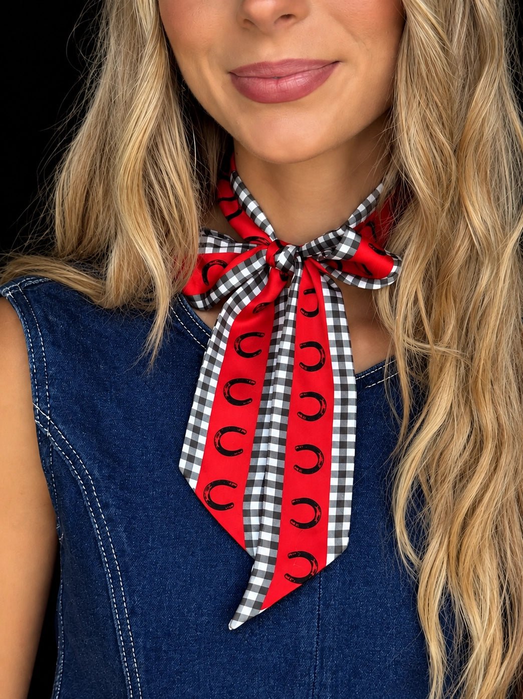 Horseshoe Gingham Twilly Scarf - Red