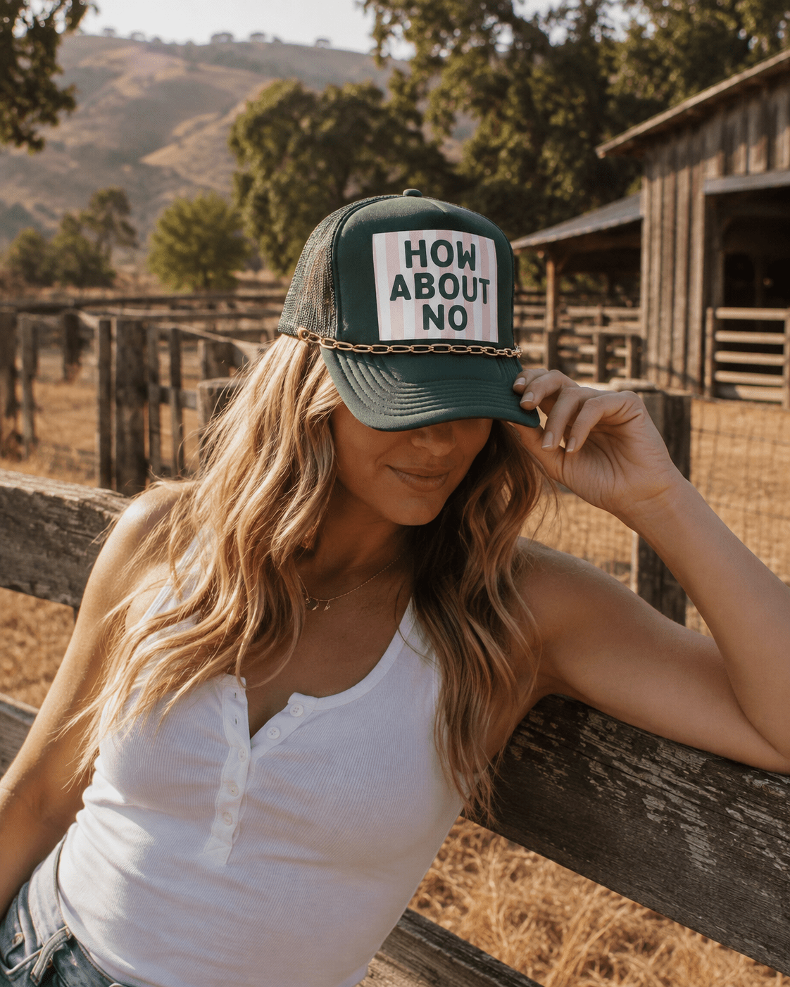 How About No Stripe Trucker Hat with Chain