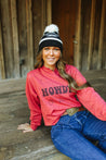 Howdy Christmas Raw Hem V - Neck Crop Graphic SweatshirtHeather RedS