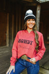 Howdy Christmas Raw Hem V - Neck Crop Graphic SweatshirtHeather RedS