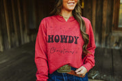 Howdy Christmas Raw Hem V - Neck Crop Graphic SweatshirtHeather RedS