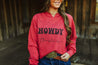 Howdy Christmas Raw Hem V - Neck Crop Graphic SweatshirtHeather RedS