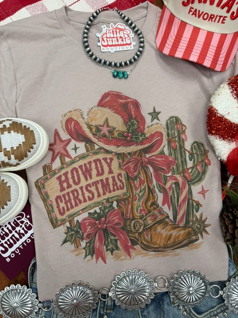 Howdy Christmas Western Graphic TeePink GravelS