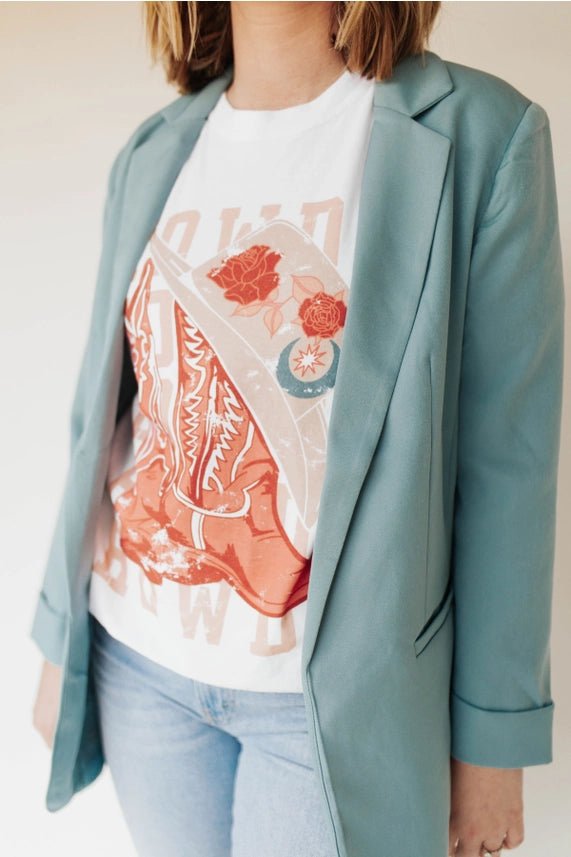 Howdy Cowboy Boot & Roses Graphic TeeS