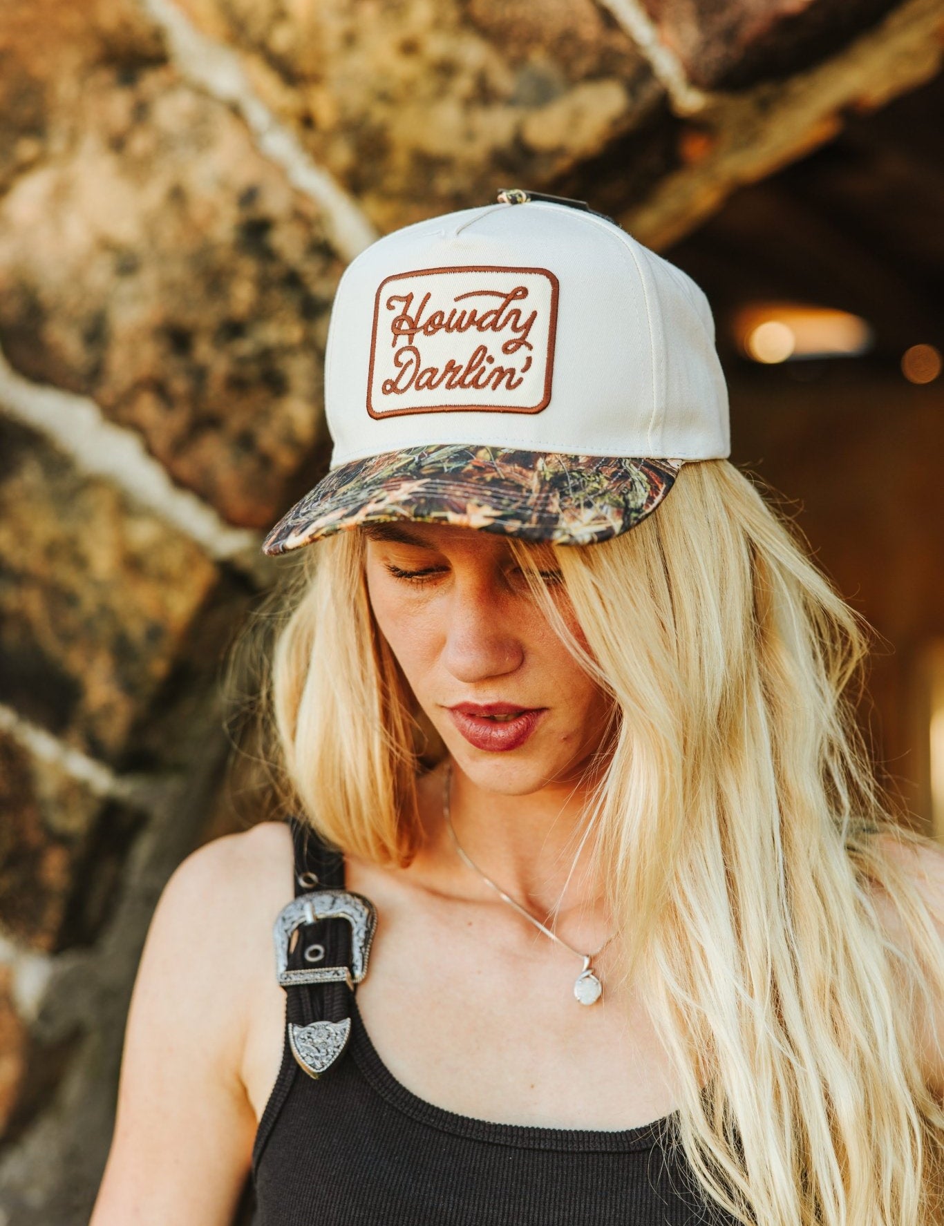 Howdy Darlin' Embroidered Tree Camo Trucker Hat