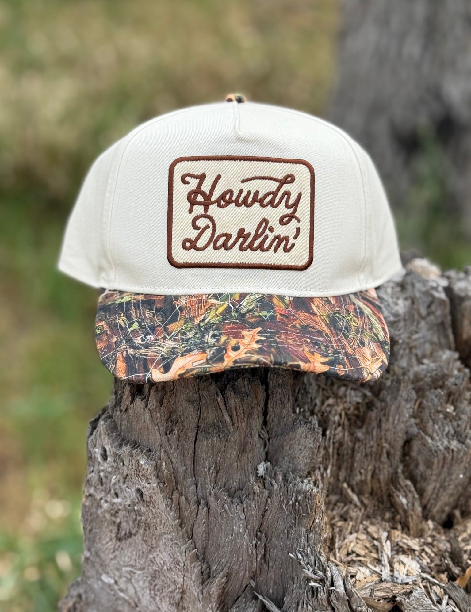Howdy Darlin' Embroidered Tree Camo Trucker Hat