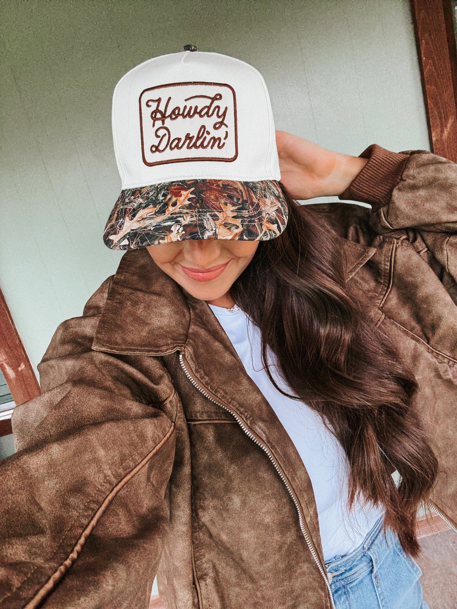 Howdy Darlin' Embroidered Tree Camo Trucker Hat