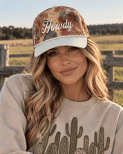 Howdy Embroidered Floral Tapestry Trucker Hat