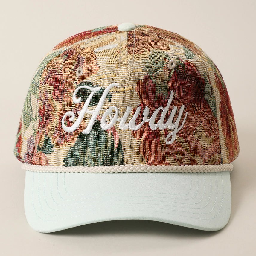 Howdy Embroidered Floral Tapestry Trucker Hat