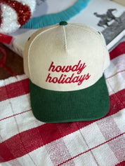 Howdy Holidays Corduroy Embroidered Green Trucker Hat