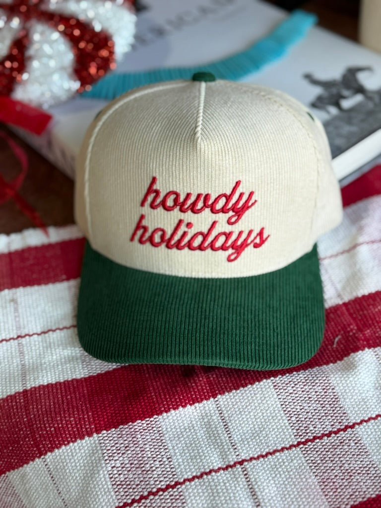 Howdy Holidays Corduroy Embroidered Green Trucker Hat