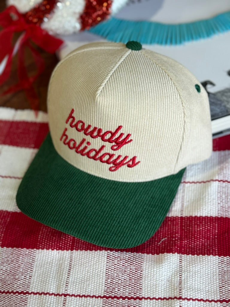 Howdy Holidays Corduroy Embroidered Green Trucker Hat