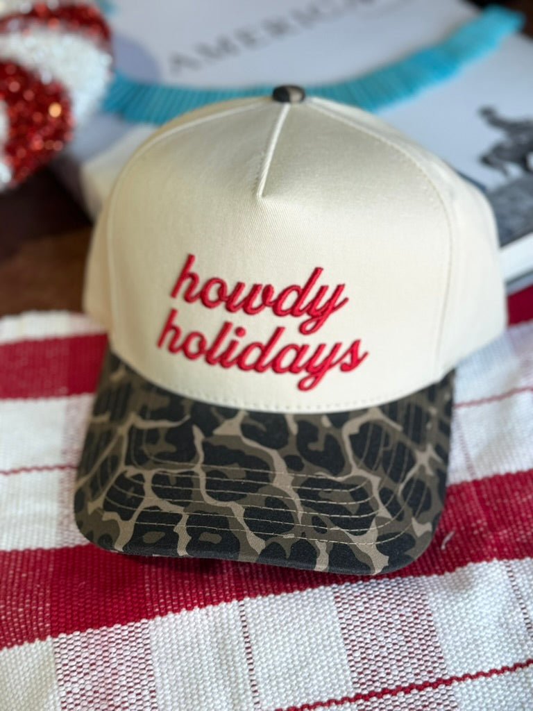 Howdy Holidays Embroidered Leopard Trucker Hat