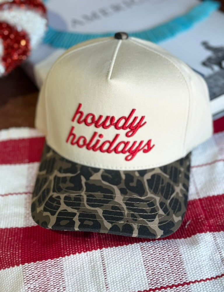 Howdy Holidays Embroidered Leopard Trucker Hat