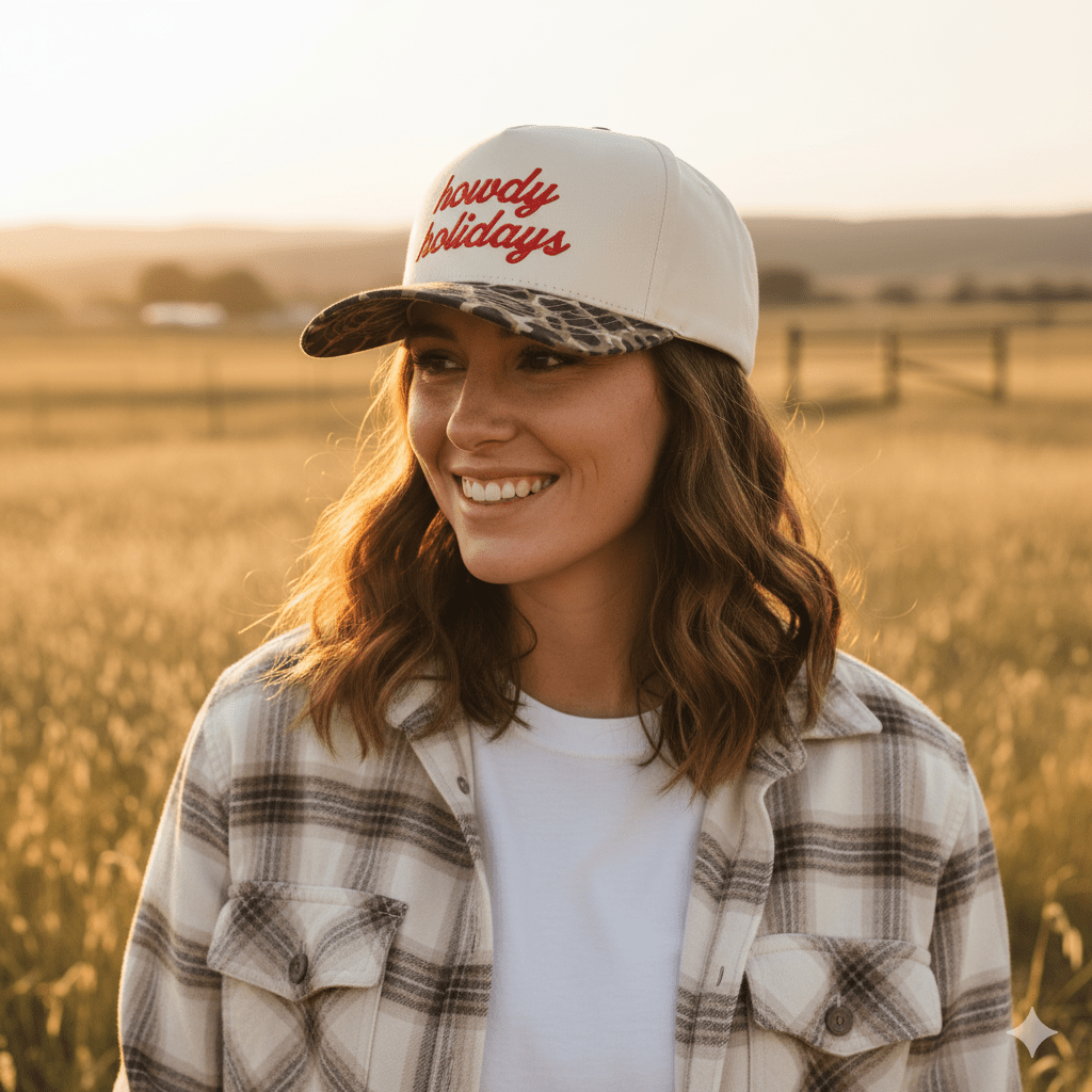 Howdy Holidays Embroidered Leopard Trucker Hat