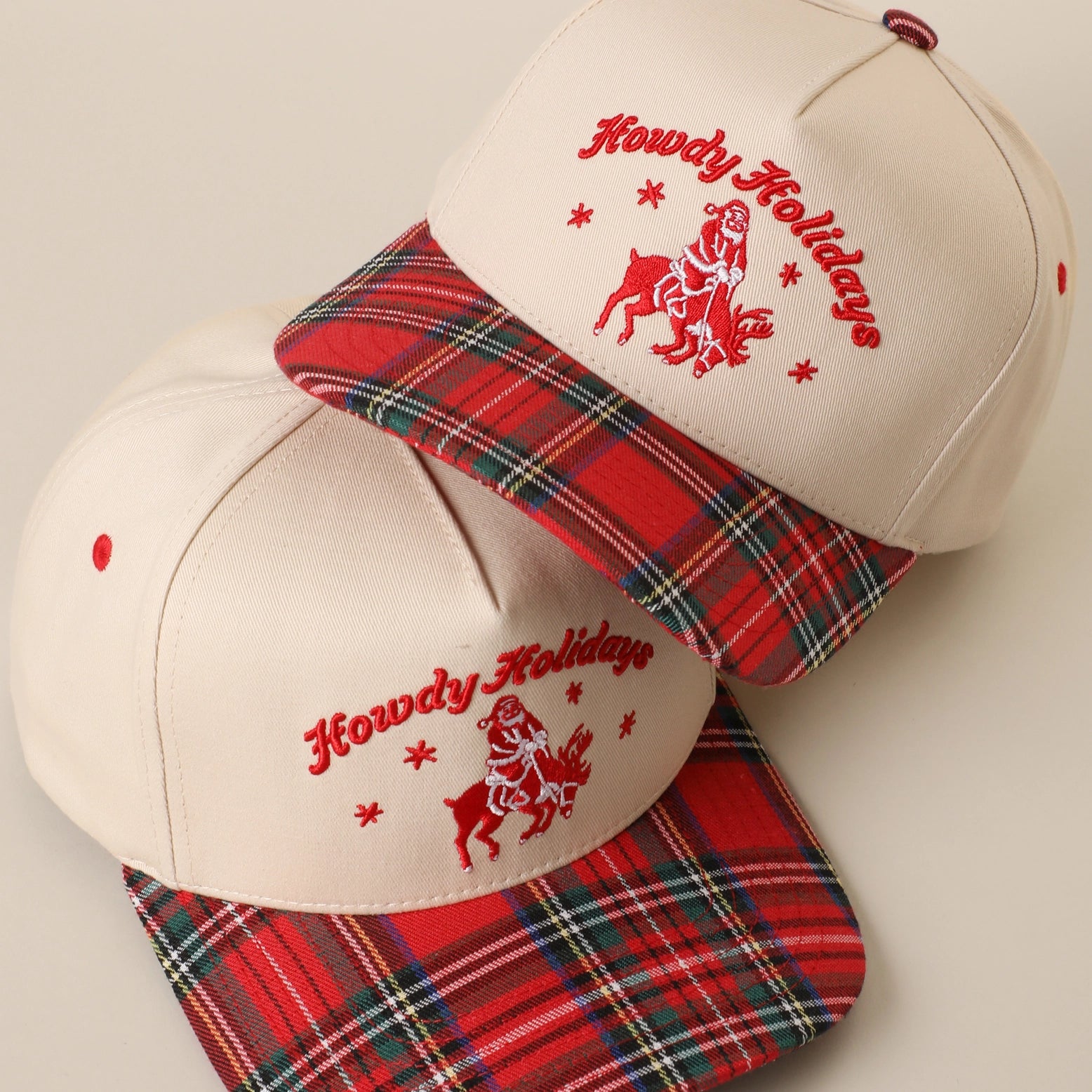 Howdy Holidays Santa Embroidered Plaid Trucker Hat