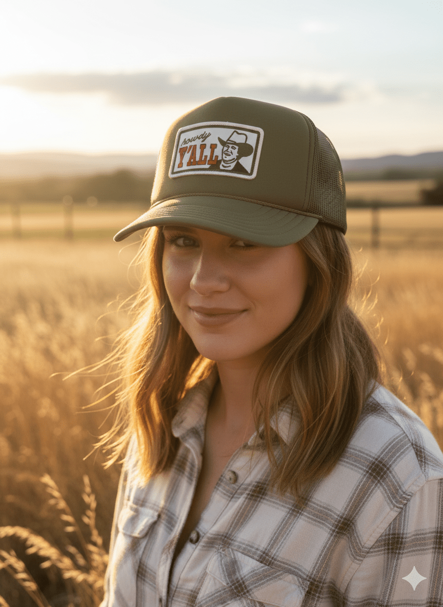 Howdy Y'all Olive Patch Trucker HatOlive