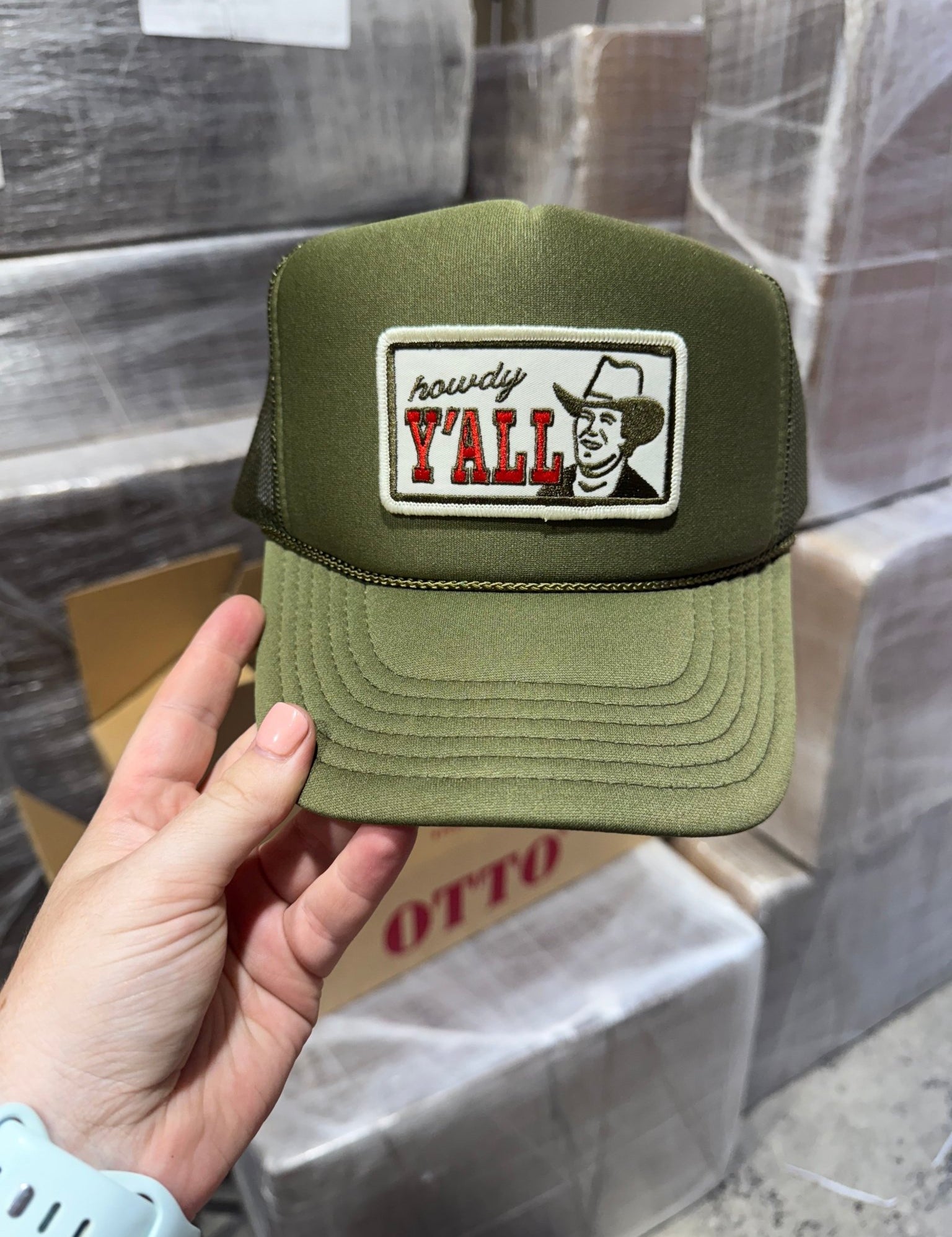 Howdy Y'all Olive Patch Trucker HatOlive