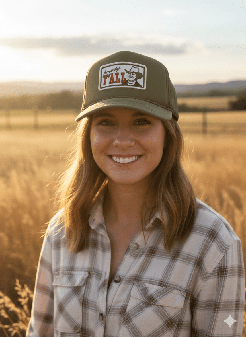 Howdy Y'all Olive Patch Trucker HatOlive