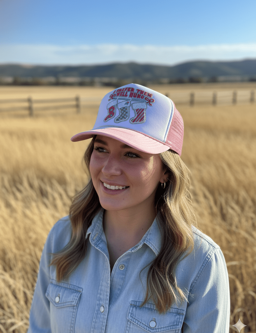 I Prefer Them Well Hung Sequin Patch Trucker HatPink & White