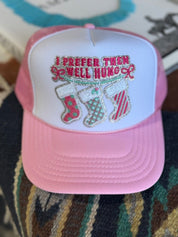 I Prefer Them Well Hung Sequin Patch Trucker HatPink & White
