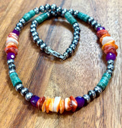 Turquoise & Spiny Oyster Hematite Beaded Necklace