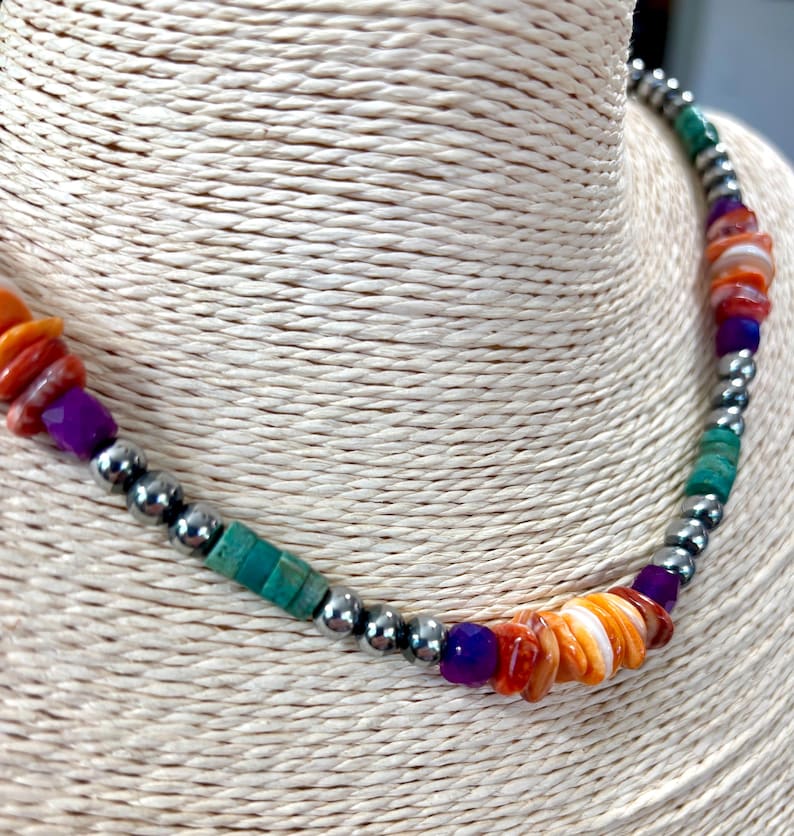 Turquoise & Spiny Oyster Hematite Beaded Necklace