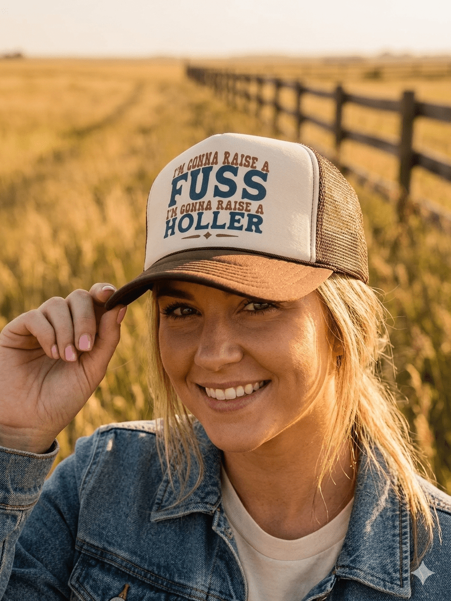 I'm Gonna Raise A Fuss Trucker HatBrown & Tan