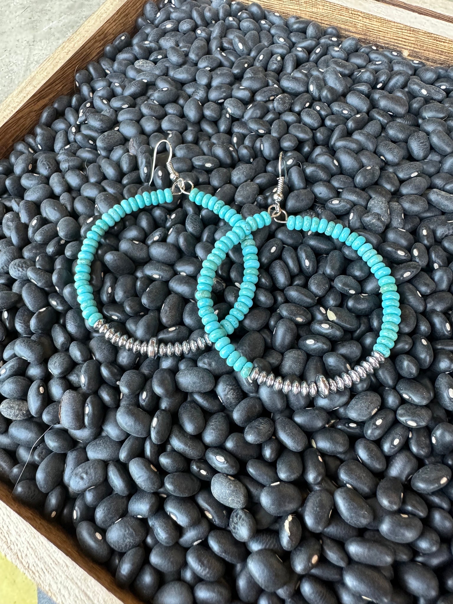 Turquoise and Silver Disc Hoop Earrings