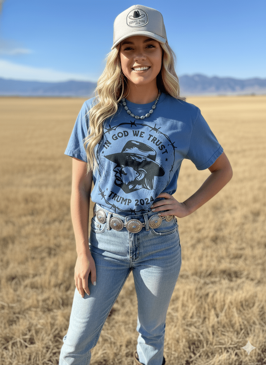 In God We Trust Cowboy Trump Graphic TeeSlateS