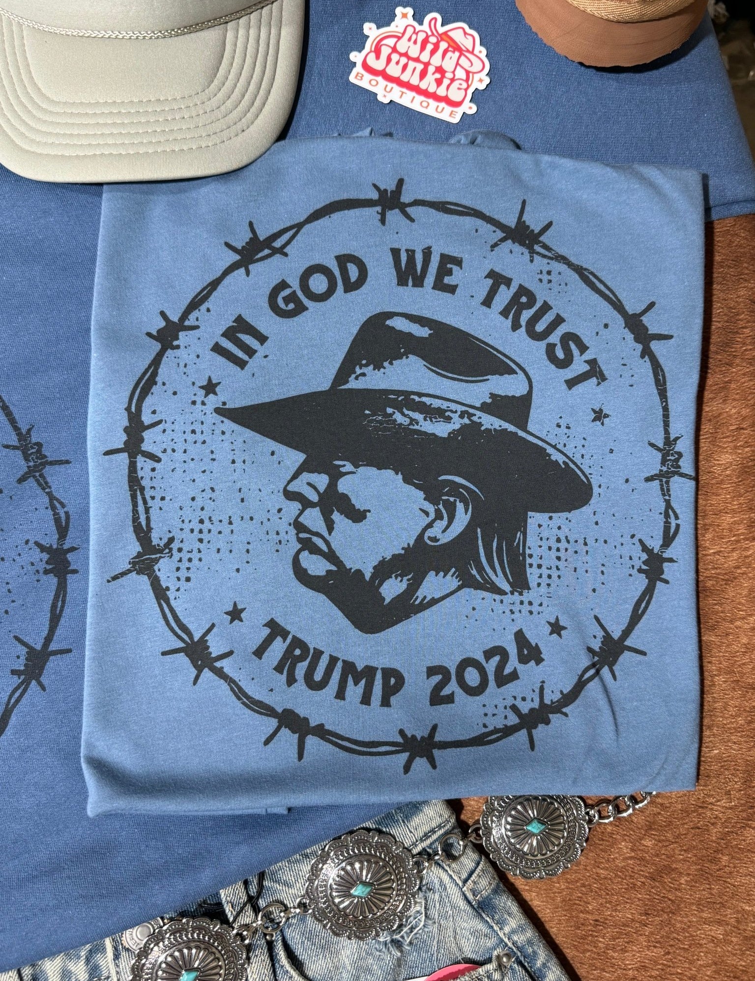 In God We Trust Cowboy Trump Graphic TeeSlateS
