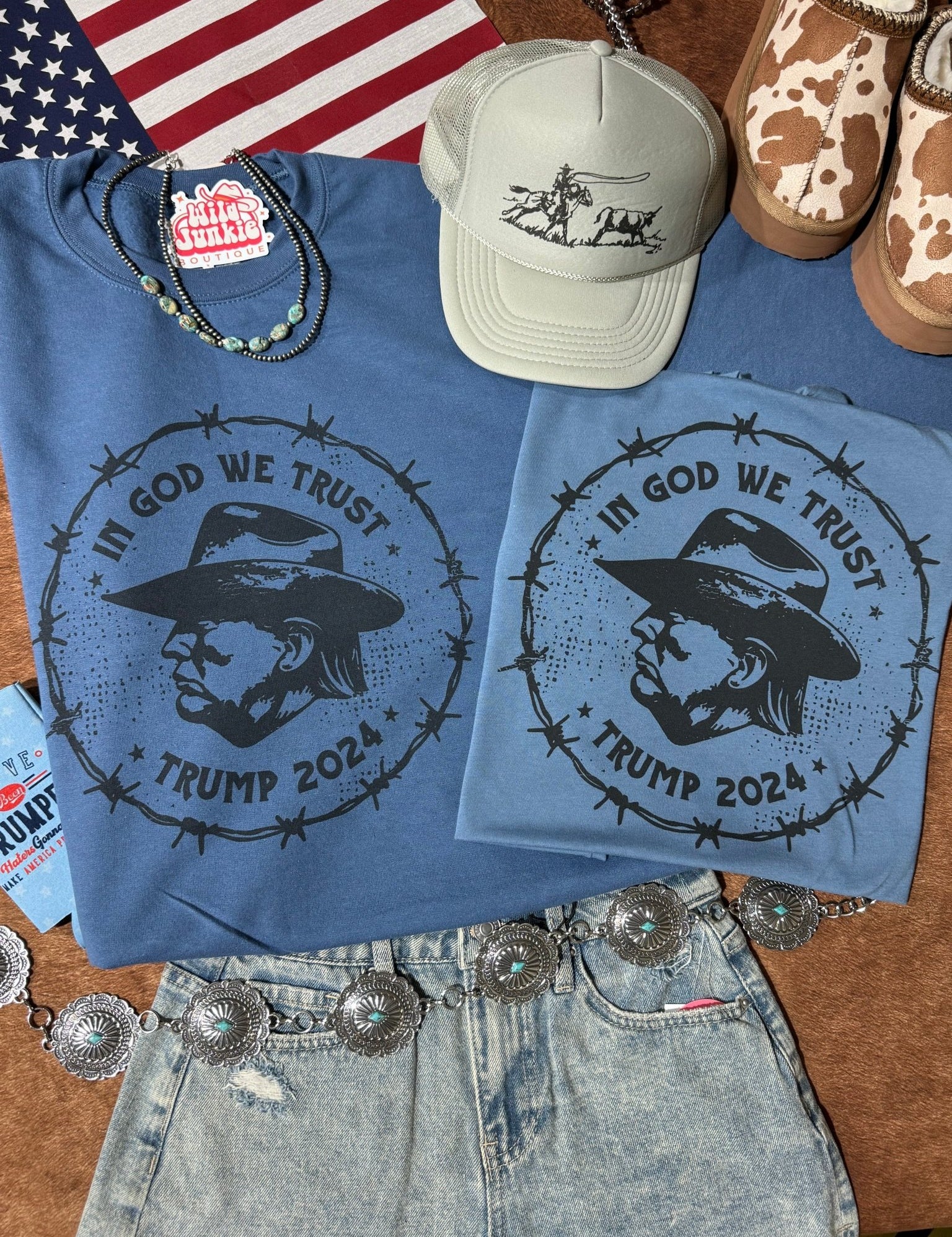 In God We Trust Cowboy Trump Graphic TeeSlateS