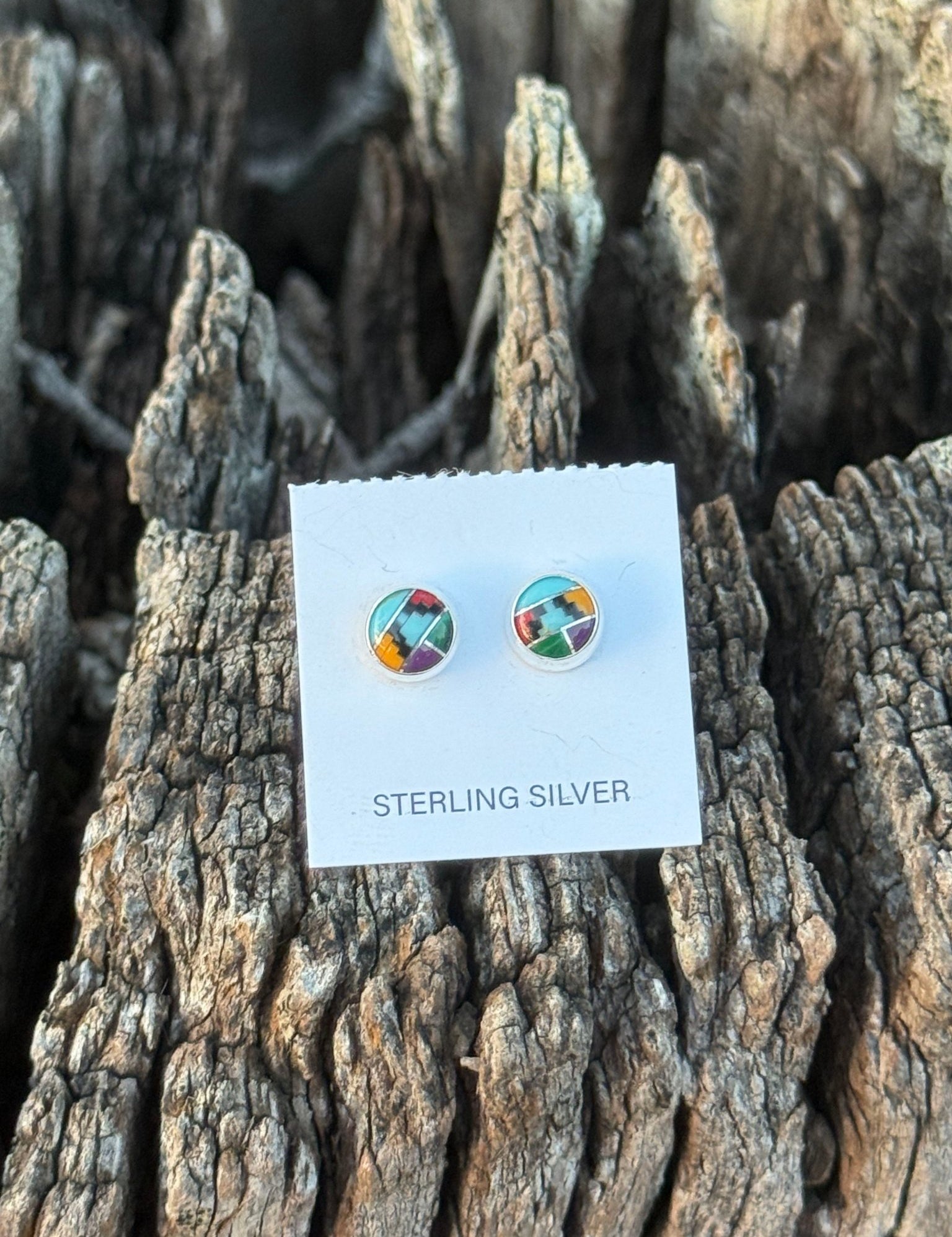 Inlay Sterling Silver Stud Earrings
