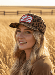 It's Not That Serious Leopard Corduroy Patch Trucker Hat