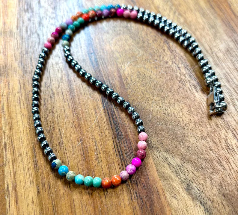 Multicolor Jasper Hematite Beaded Necklace