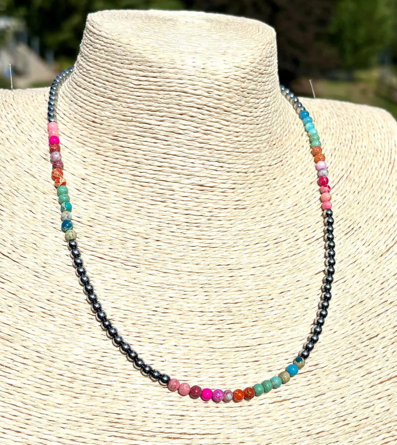 Multicolor Jasper Hematite Beaded Necklace