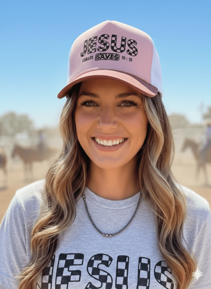 Jesus Saves Trucker HatPink & White