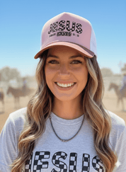 Jesus Saves Trucker HatPink & White