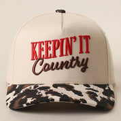 Keepin' It Country Cowprint Embroidedred Trucker Hat