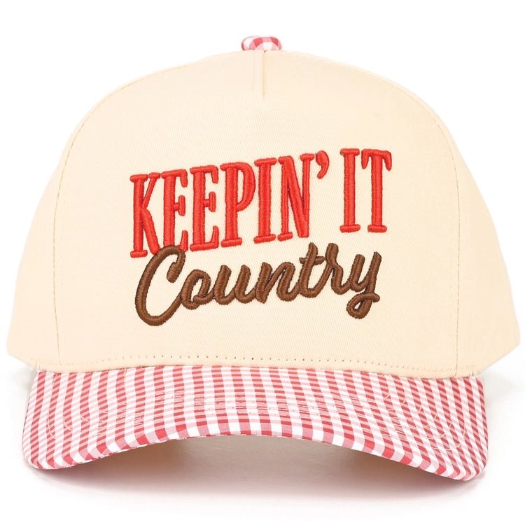 Keepin' It Country Embroidered Gingham Trucker Hat